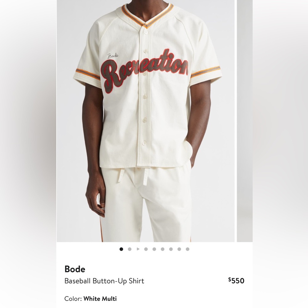 NWT Bode White Multi Baseball Button-Up Shirt